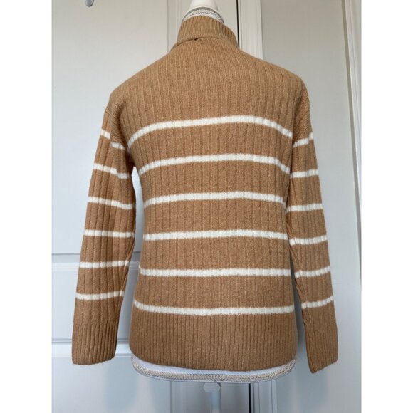 Talbots Petite Cozy Camel Striped Quarter Zip Sweater Cable Knit Size P Soft - Picture 2 of 8